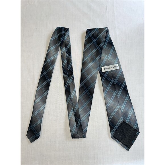 Pierre Cardin Dress Tie Men’s Size 57” Gray Blue Striped Argyle 100% Silk Design - Picture 7 of 12